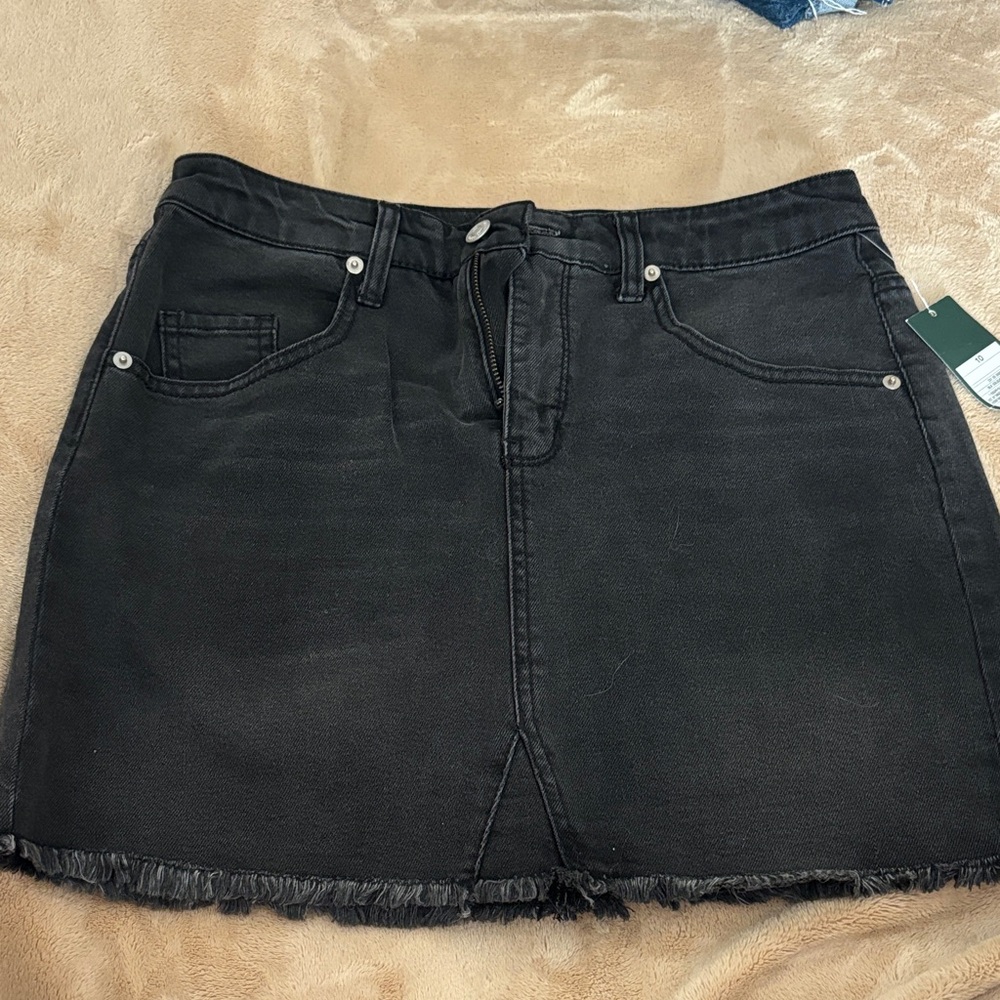 wild fable Black Denim Mini Skirt with Frayed Hem